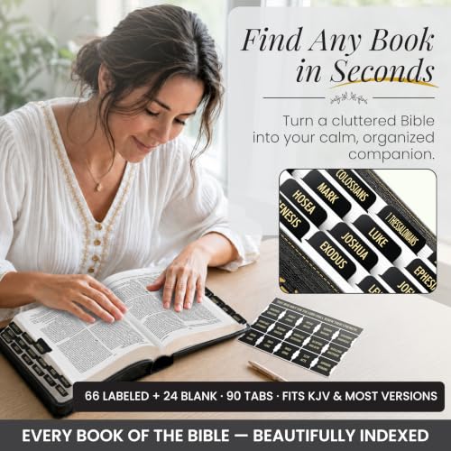 90 Christian Bible Tabs for Women, Men, and Kids - Black Version - color: Black