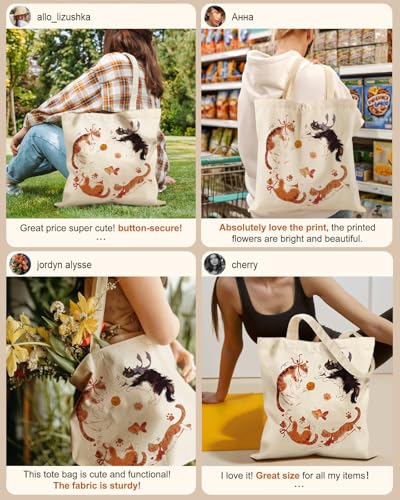 Miss Adola Canvas Tote Bag with Zipper for Women - color: Four Cats