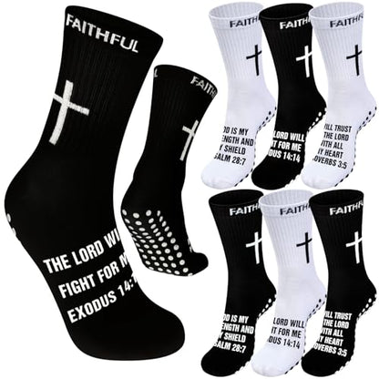 Glitopper 6 Pairs Cross Grip Soccer Socks US 6-13 christian - color: 2 Colors, style: Classic