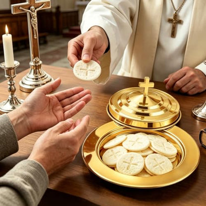 Communion Bread Tray with Lid for Churches, Round Stainless Steel Bread Plate with Cover for Wafers, Church Supplies Serving Tray for Communion and Altar Service, 1Pcs Gold Bread Tray - color: Gold