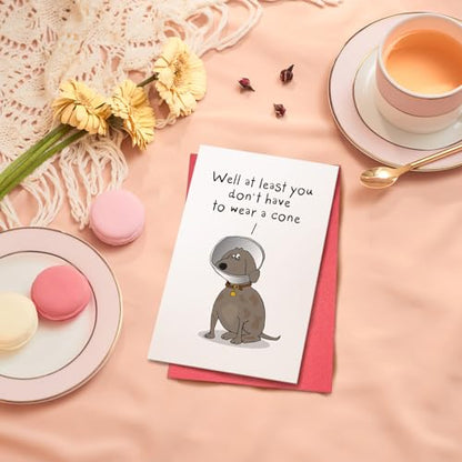 Ogeby Funny Get Well Soon Card for Man Woman, Humor Speedy Surgery Recovery Card for Friend Patient, At Least You Don't Have to Wear A Cone - color: #623