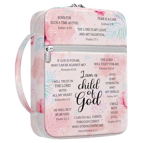 I Am A Child Of God Bible Cover for Women, Floral Scripture Bible Case with Handle and Zipper Pocket, Christian Bible Bag for Girls, Fits Standard Size, Church Gift for Faith and Prayer - color: Faith Accessories A8