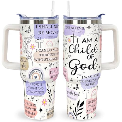 Christian Gifts for Women 40 Oz Child of God Christian Tumbler Cup Inspirational Religious Gifts for Mom Wife Sister Friends Christians Faith Jesus God Bible Verse Gift - color: I am a Child of God 01
