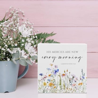 Lamentations 3:21-23 Bible Verse Sign, Christian Birthday Gifts for Women - color: White05