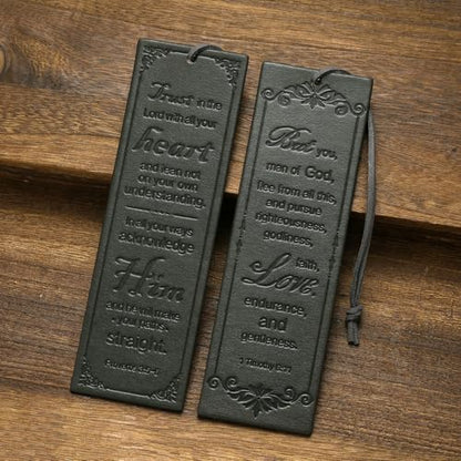 2 Pcs Leather Bible Bookmark, Christian Bookmarks Gifts for Men Book Marks for Reading Men (Dark Grey) - style: Dark Grey