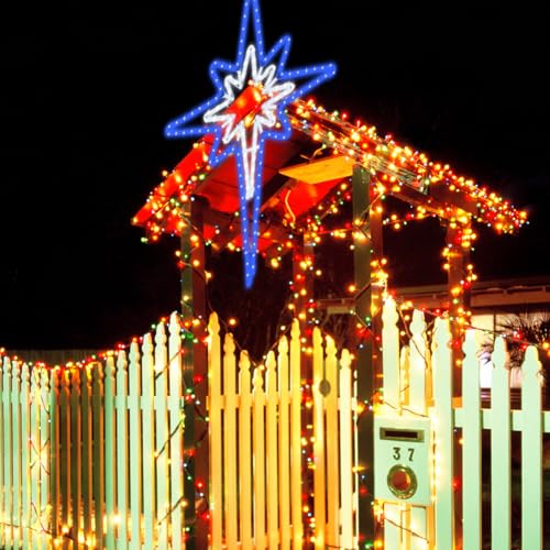 Large 43"x32" Twinkle Bethlehem Star, Pre-lit 216 Super-Bright LED Outdoor Christmas Decoration with 11 Functions and Timer Waterproof for Outdoor Home Party Wall(Blue and White) - size: Ultra-Large 43"x32" Blue and White