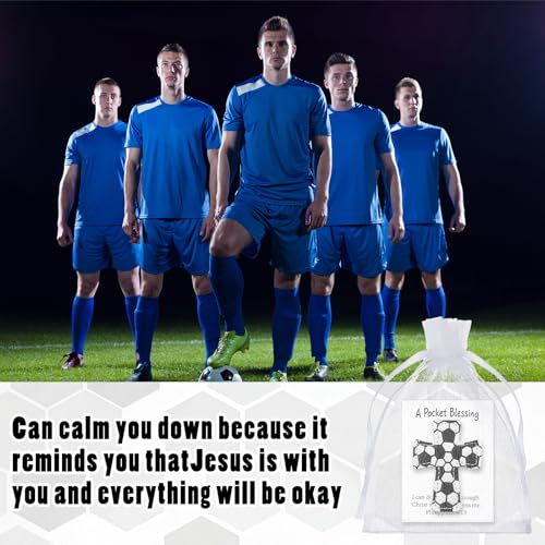 Hollowfly 12 Set Soccer A Pocket Blessing with Gift Cards and Organza Bags Cross Pockets Blessing Soccer Encouragement Gifts Christian Keepsake for Athletes Players Sports Lovers Team Coach Graduation - style: Soccer