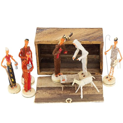 Global Crafts Nativity Parent - Banana Fiber Nativity Set - Handmade African Nativity Scene, Kenya