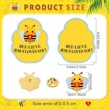 Quelay 30 Sets Bee-lieve Jesus Loves You Pins on Card Bulk Christian Bee Pins with Card Religious Bible Gifts for Sunday School Church Gifts Classroom Home Party Supplies - style: Bee-lieve