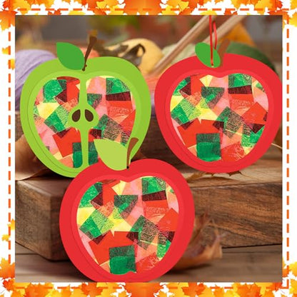 Chiisong 24 Sets Fall Apple Crafts Kit Back to School Tissue Paper Crafts - style: Apple