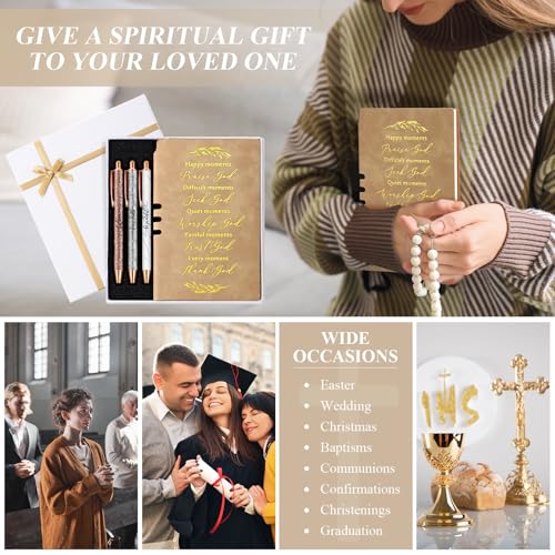Spakon 5 Pcs Christian Gifts for Women Church Scripture Prayer Journal Religious for Women God Notebook Pen with Gift Box Scripture Notepad Bible Study Group Grad Favor(Khaki, Bible) - color: Khaki, style: Happy Moment