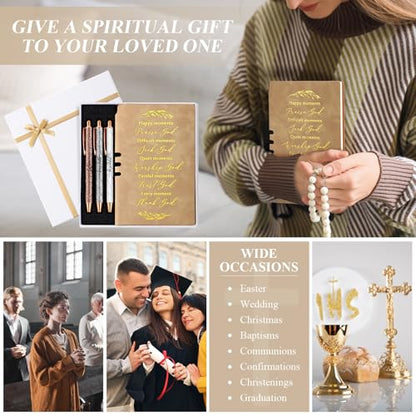 Spakon 5 Pcs Christian Gifts for Women Church Scripture Prayer Journal Religious for Women God Notebook Pen with Gift Box Scripture Notepad Bible Study Group Grad Favor(Khaki, Bible) - color: Khaki, style: Happy Moment