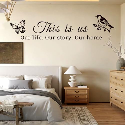 Family Vinyl Wall Decor Stickers This is Us, Together, Home, Family Scripture Quote Wall Decals, Butterfly Decal Inspirational Quotes Sticker Set for Home Office Decor(Black)
