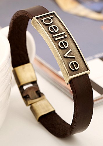 Men Punk Alloy Leather Bracelet Cross Bracelet Bangle Wristband - color: Believe