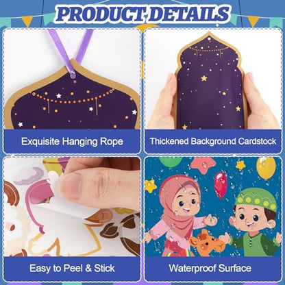 PAIVSUN 24Pcs Ramadan Crafts for Kids, Make You Own Eid Mubarak and Ramadan Kareem Craft Kit, DIY Mosque Scene Religious Sticker Activities Hanging Ornaments for Classroom Party Favor Supplies - style: Ramadan