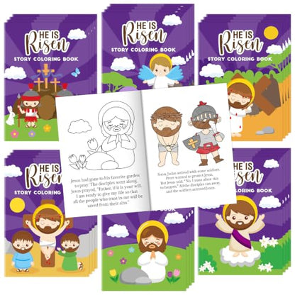 Bulk He is Risen Coloring Books,24Pcs Easter Story Drawing Booklet for Kids - style: Easter