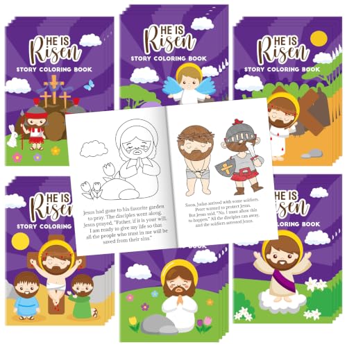 Bulk He is Risen Coloring Books,24Pcs Easter Story Drawing Booklet for Kids - style: Easter