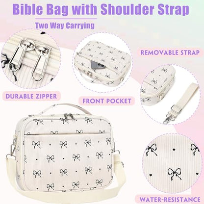 Bible Cover Case for Women Grils Bible Cover with Shoulder Strap Bible Case for Bible Study Accessories-Ideal Gift for Women and Girls,Bow Parttern