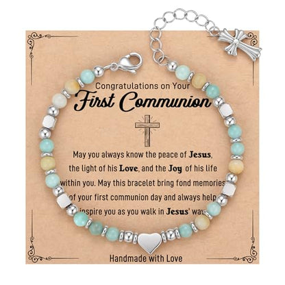 TONY & SANDY Christian Gifts for Women, Religious Cross Bracelet Faith Jewelry, Confirmation Baptism Christmas Birthday Gifts for Women, Unique Gifts for Teens Girls Kids Adults - style: First Communion