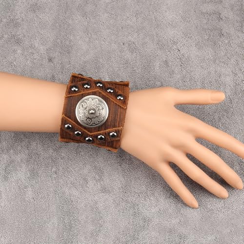 GelConnie Punk Leather Cuff Bracelet Adjustable Straps Wrap Bracelets Arm Armor Cuff Gothic Leather Wristbands for Men, Women - color: MLPB100-Brown