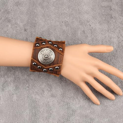 GelConnie Punk Leather Cuff Bracelet Adjustable Straps Wrap Bracelets Arm Armor Cuff Gothic Leather Wristbands for Men, Women - color: MLPB100-Brown