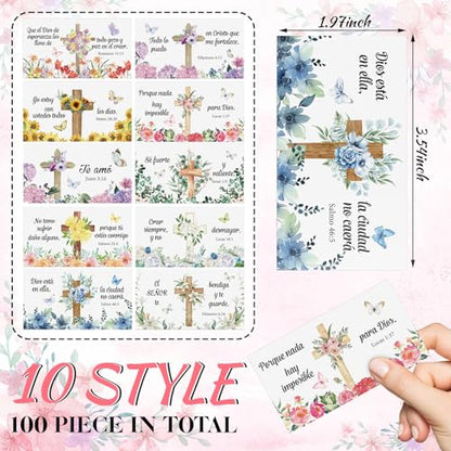 Sureio 100 Sets Spanish Christian Keychain and Cards - style: Romantic Heart
