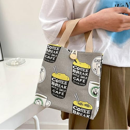 SNDEC Canvas Small Bible Bag for Girls and Women, Cute Mini Preppy Aesthetic Tote, Reusable Grocery Bag for Essentials - color: Khaki Coffee