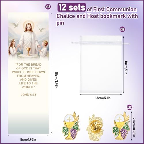 Supervitae 12 Sets First Communion Pin Bulk John 6:33 Christian Bookmarks - style: First Communion