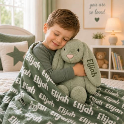 Personalized Embroidered Green Stuffed Bunny, Baby Boy Gift, Bunny Plush, Cute Stuffed Animal, Stuffed Animals for babies, Baby Dedication Gifts for Boys, Rabbit Toy, Newborn Toy (Green Bunny) - color: Green Bunny