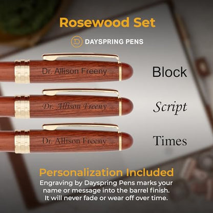 Dayspring Pens Personalized Rosewood Ballpoint Pen & Pencil with Wood Case