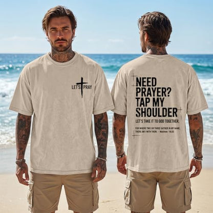 BINTEHGS Mens Christian T Shirts Need Prayer Tap My Shoulder Shirt Jesus Faith Oversized Graphic Tees God Acid Wash Tshirt - color: Apricot, size: Large