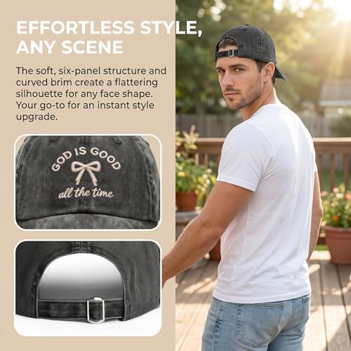 God is Good Bow Embroided Baseball Cap Washed Vintage Trucker Hat for Women