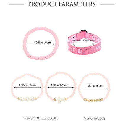 WWJD Bracelets Set WWJD Wristbands Christian Cross Bracelet Stackable Clay Bead Bracelets Stretch Glass Beaded Inspirational Christian Jewelry Gift for Couples Women Men - color: 5 Pcs Pink