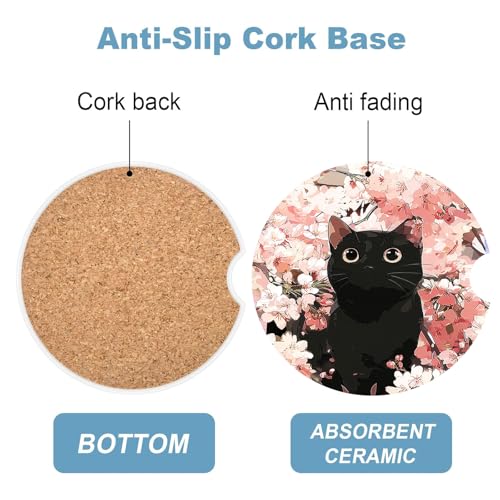 Ceramic Car Cup Holder Coasters Set of 2, 2.56 in Cute Kitten - color: Cute Kitten
