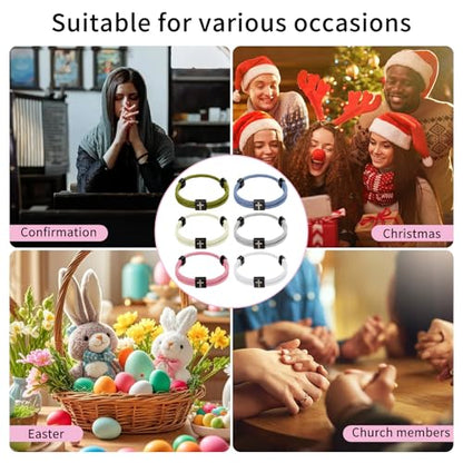 PineHaven 6 Pcs Braided Cross Bracelet for Men Women, Adjustable Christian Rope Cross Bracelet with Metal Knot Religious Gifts - color: Macaron colors