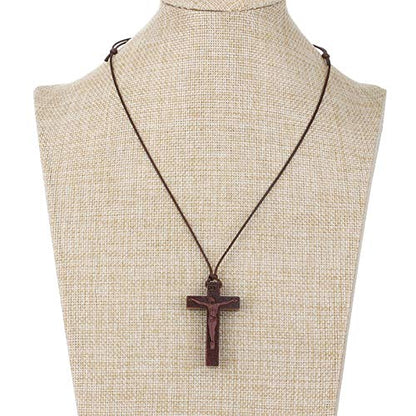 COTTVOTT Wood Orthodox Cross Pendant Necklace Christian Crucifix Necklace Prayer Jesus for Women Men - style: H-Red Color