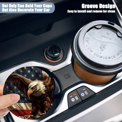 Cup Holders Car Coasters - American Flag Eagle Absorbent Ceramic Coaster, Drink Cup Holder Coasters, Auto Accessories for Women & Men, Pack of 2 - color: American Flag Eagle