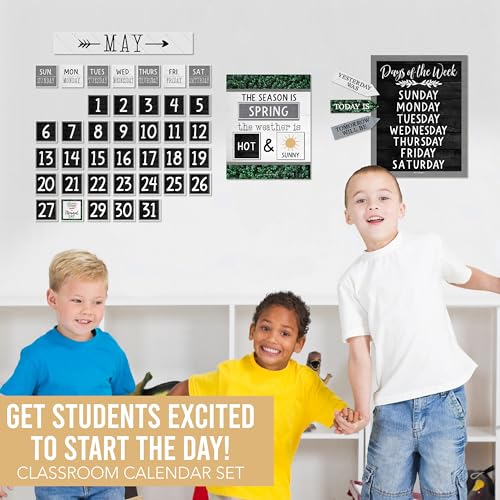 Classroom Calendar Set Bulletin Board Decorations, 98pc School Calendar Set - color: Farmhouse Grey