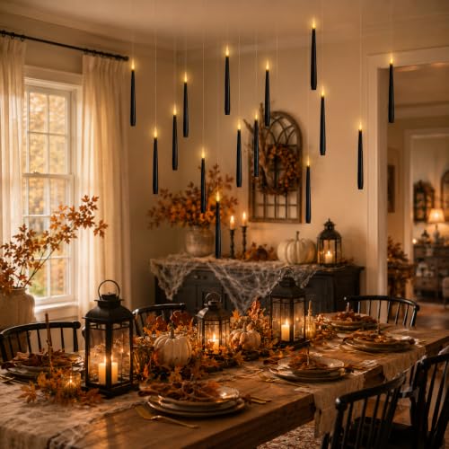 Black Floating Candles with Wand Remote, Hanging Halloween Decorations - color: 12pcs(Black)