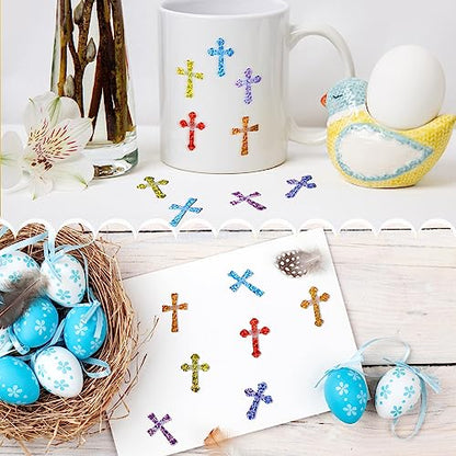 Ctosree 540 Pcs Glitter Christian Crosses Stickers Religious Reward Sticker