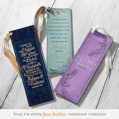 Christian Art Gifts Faux Leather Bookmark for Women: I Know the Plans - color: Navy Blue/the Plans