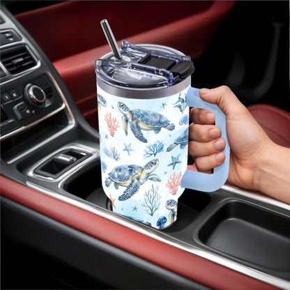 Sea Turtle Tumbler Gift for Women, 40oz Water Bottle - color: Turtle-Blue
