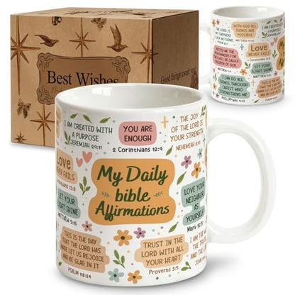 Daily Bible Affirmations Coffee Mug, Christian Scripture Gifts for Women Men Church Friends, Inspirational Religious Encouragement Gifts for Mom Grandma Pastor, Birthday Graduation Mothersday Present - color: Daily Bible Affirmations