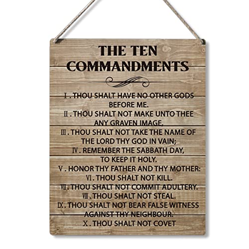 Qious Inspirational Signs Gift Farmhouse the Ten Commandments Thou Shalt Have No Other Gods Before Me Wooden Hanging Sign Rustic Wall Art Home Office Living Room Decoration 10 x 8 Inches… - color: thethn