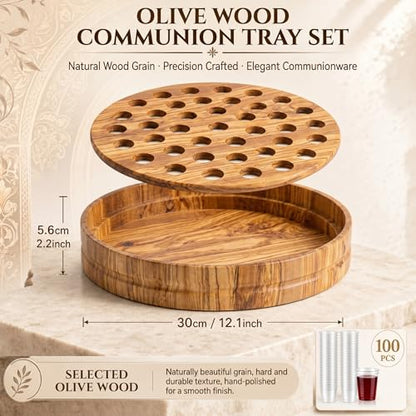 Zhehao 1 Pcs Wood Communion Tray Set with Disposable Cups Church Serving Plate Christian Church Supplies for Sunday Service, Fellowship and Ministry (Olive Wood) - color: Olive Wood