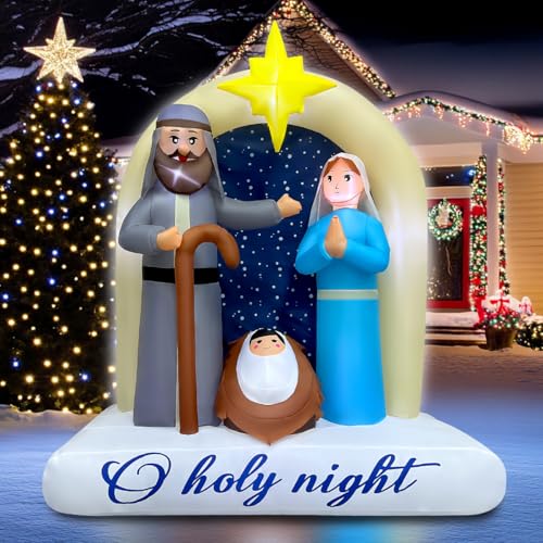 6ft Christmas Inflatables Nativity Scene Outdoor Decorations Built-in LED Lighted Blow Up Decoration Home Yard Outdoor Indoor Garden Lawn Decor - color: Nativity