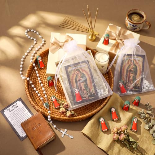 80 Pcs Guadalupe Figurines White Mary Rosary Baptism Favor Set - color: White, size: Mary