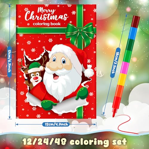 BenLouis 24 Christmas Mini Coloring Books with 24 Crayons for Kids Bulk - style: Christmas