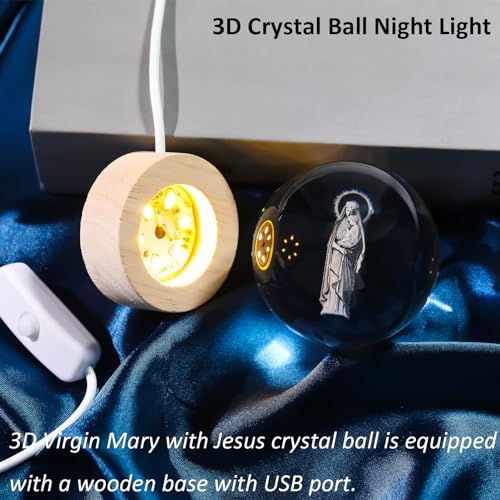 Arikyrist 3D Crystal Virgin Mary and Jesus Statue Figurine, Laser Engraved Blessed Mother and Child Jesus Glass Sphere Statue, 3D Crystal Ball Christian Catholic Religious Gifts for Women Men - color: 3d Mary#2