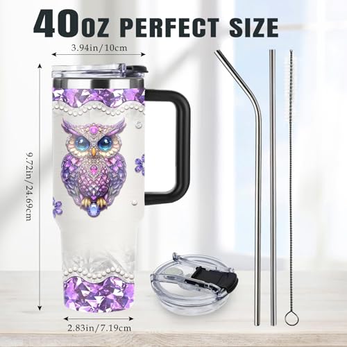 Christian Gifts for Women 40oz Tumbler - Insulated Travel Mug with Handle (Owl, 40 Ounces) - color: Purple